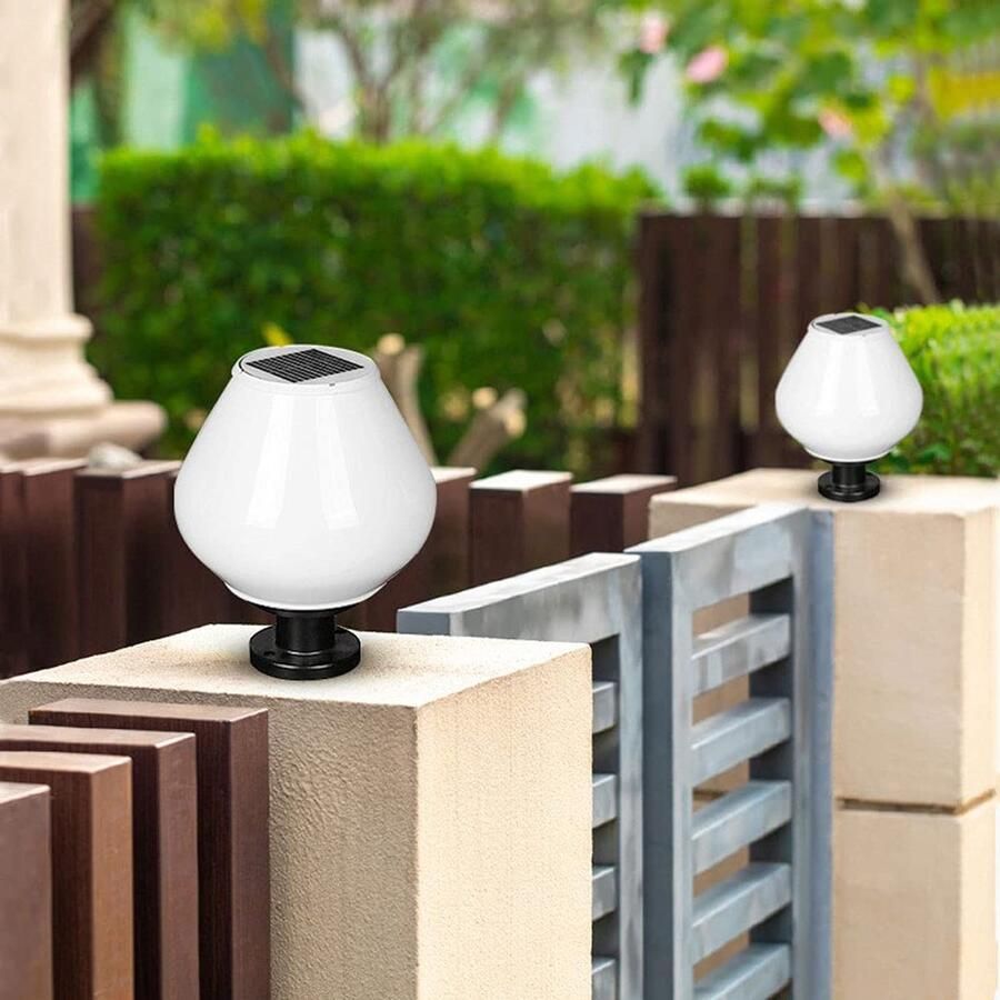 Senza Marchio Jadssox Solar Outdoor Tafel Kolom Licht Moderne Witte Post Cap Lamp IP65 Waterdichte Dek Yard Voetstuk Lantaarn 5W LED Kolom Lampen Voor Villa Binnenplaats Landschap Streetlight Tuin