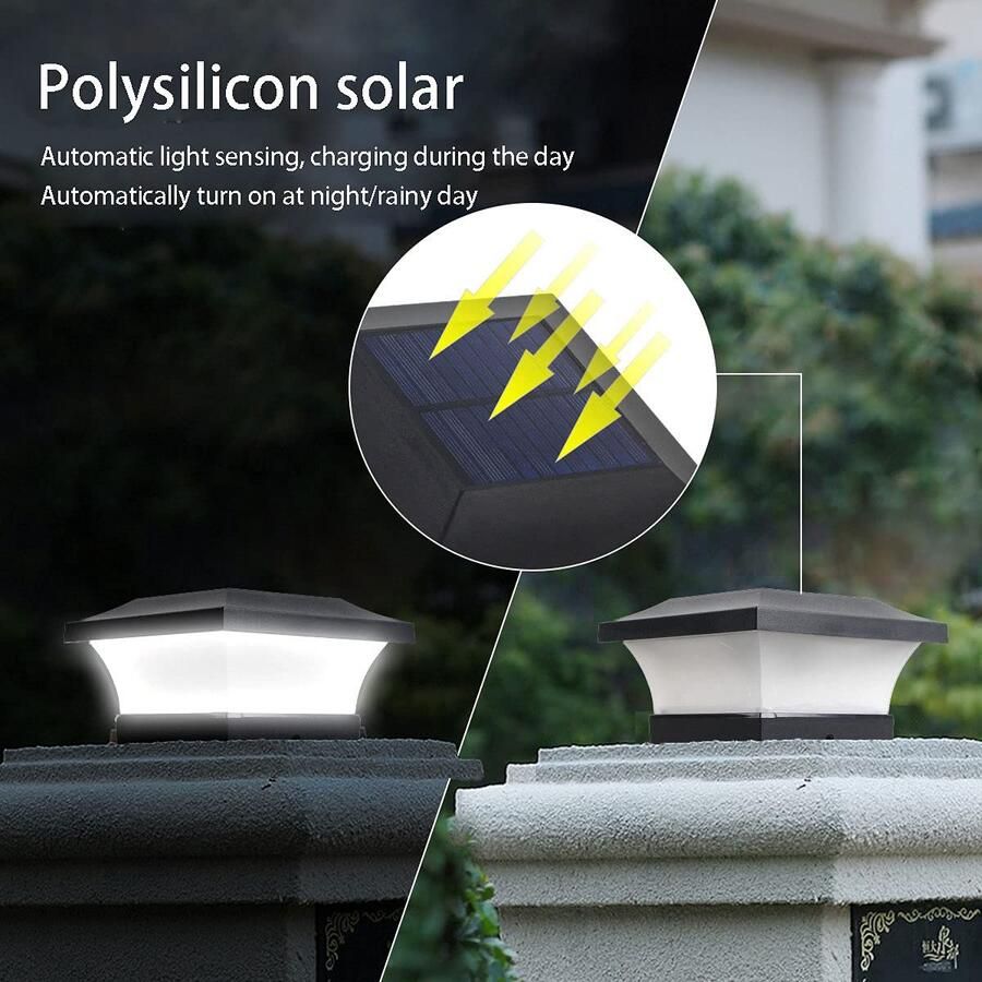 Senza Marchio Jadssox solar sokkel paal licht LED buiten kolom verlichtingsarmatuur 4 stuks dek hek cap lantaarn 3w pijler paal lamp villa binnenplaats patio veranda landschap bolder verlichting