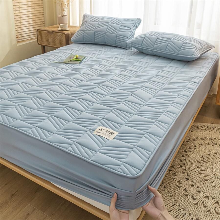 Senza Marchio JIANINGHOME Katoenrijk diep getailleerd bed 200 x 220 microvezel gewatteerde matras matrasbeschermer onderbed ademend warmteregulerend bedkussen zachte topper