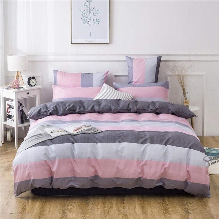 Senza Marchio Jiaosa Bedding dekbedovertrek kussensloop Streep Vierkant ontwerp geschikt voor eenpersoonsbedden en 2 maten 3 sets katoen