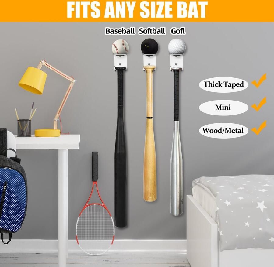 Senza Marchio JUMRHFAN 2 stuks wandhouders voor honkbalopslag acryl honkbalrackethouder sportaccessoire-organizer voor de presentatie van rackets en ballen thuis of in het honkbalstadion (schoon)