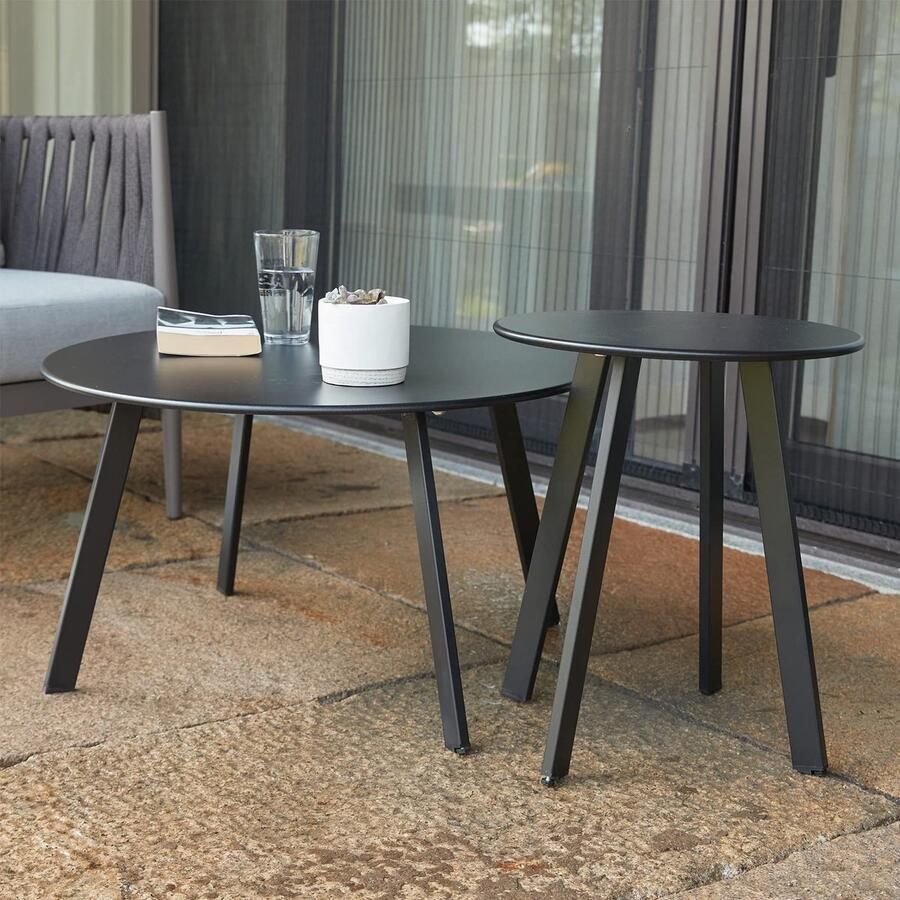 Senza Marchio Juserox Salontafel Set van 2 Weerbestendig Buiten Ronde Eindtafel Moderne Salontafels voor Woonkamer Balkon Thuiskantoor (zwart)