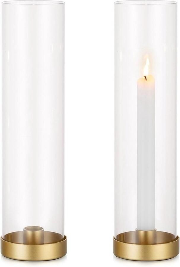 Senza Marchio Kaarsenhouder Gouden kandelaar staafkaarsen zonder bodem metalen staafkaarshouder glazen cilinder puntige kaarsen bruiloft feest tafel verjaardag Kerstmis