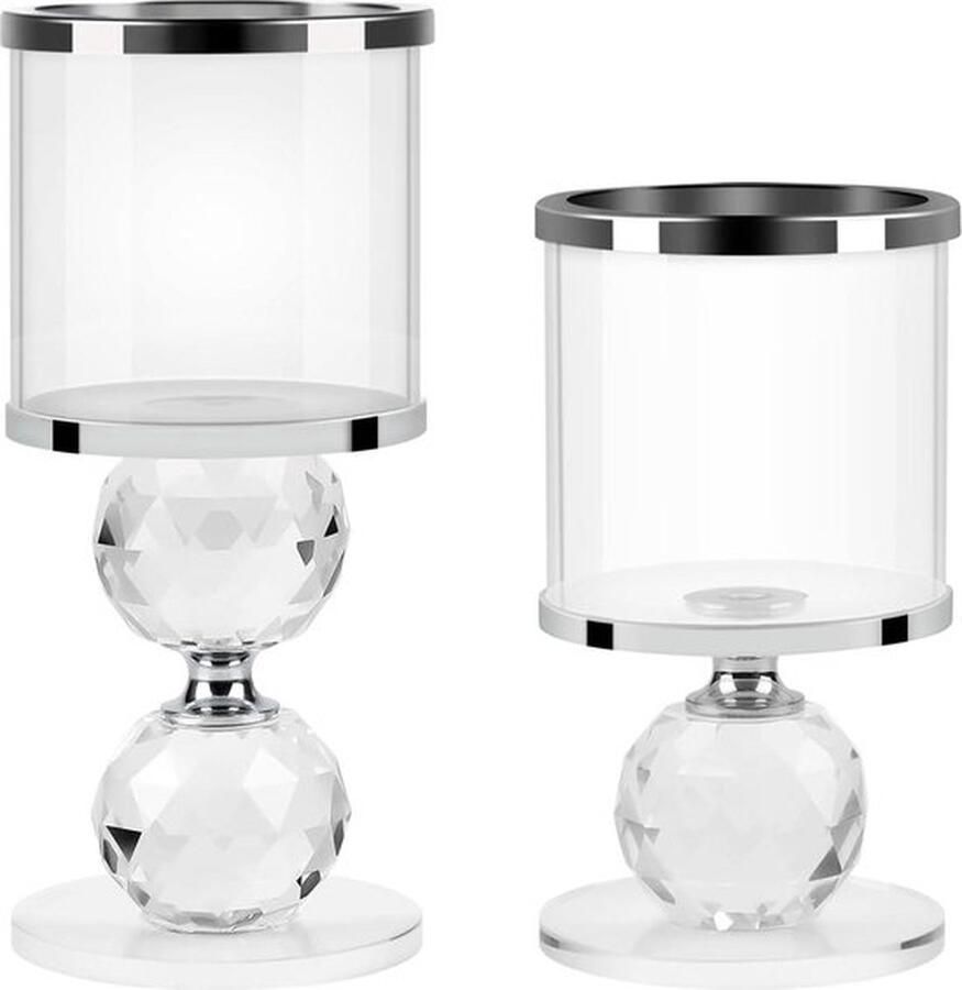 Senza Marchio Kaarsenhouder Kristallen kandelaar set van 2 Glazen kandelaars voor eettafel thuis bruiloft verjaardag Feestdecoratie zilver