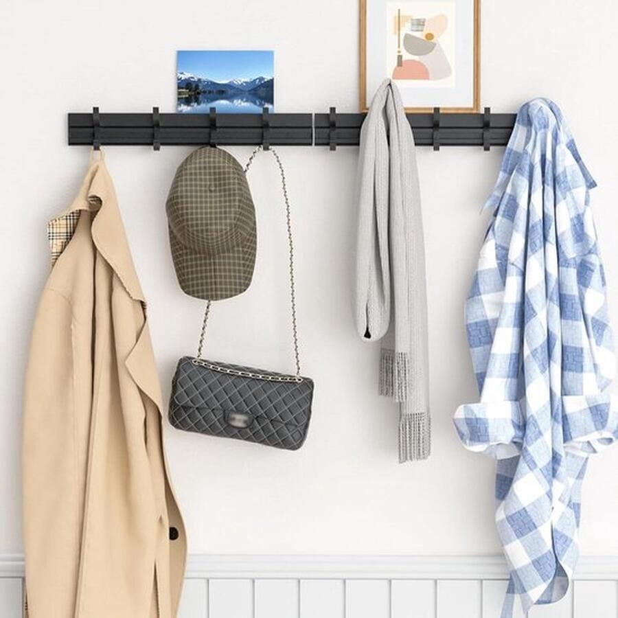 Senza Marchio kapstok Wandhaak voor Jassen en Hoeden Verstelbare Railkapstok 9 Dubbele Haken Stevige Metalen Kapstok Roestvrij Grote Capaciteit Jassen Hoeden Sjaals Tassen Handdoeken Sleutels kapstok - Foto 2