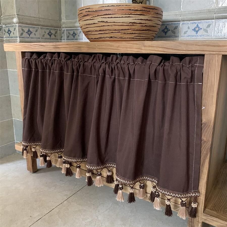 Senza Marchio Keuken Cafe Venster Valance Kort Gordijn Halfschaduw Half Gordijn Woondecoratie voor Handen Wassen Tafel Kast Boekenplank 1 Stuk Bruin W x H 100x80cm