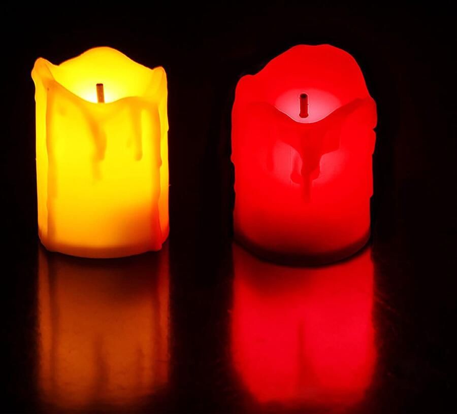 Senza Marchio KHBNHJ 24 stuks vlamloze LED theelicht kaarsen batterij geëxploiteerde kaarsen lamp scheur golf vormige realistische en heldere LED kaars nep kaarsen voor bruiloft feest Halloween kerstdecoratie rood