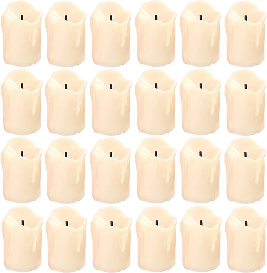 Senza Marchio KHBNHJ 24 stuks vlamloze LED theelicht Kaarsen Batterij geëxploiteerde Kaarsen Lamp Scheurvormige Realistische en Heldere LED Kaars Nep Kaarsen voor Bruiloft Feest Halloween Kerst Decor Beige
