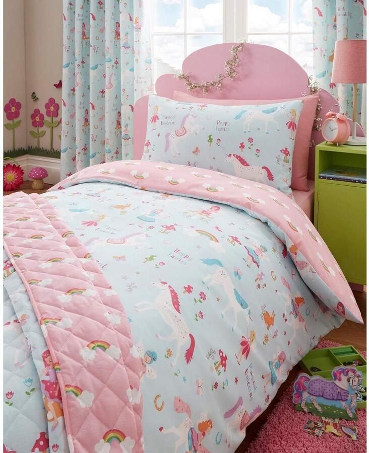 Senza Marchio Kidz Club Beddengoedset magisch eenhoorndesign voor eenpersoonsbed dekbedovertrek en kussensloop blauw