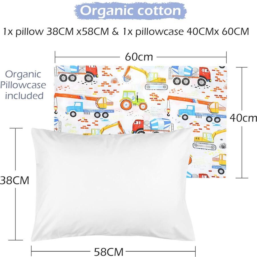 Senza Marchio Kinderbedkussen met kussensloop 40 x 60 cm microvezelvulling superzachte en comfortabele babykussens voor kinderbed perfect voor reizen peuterbed bedset