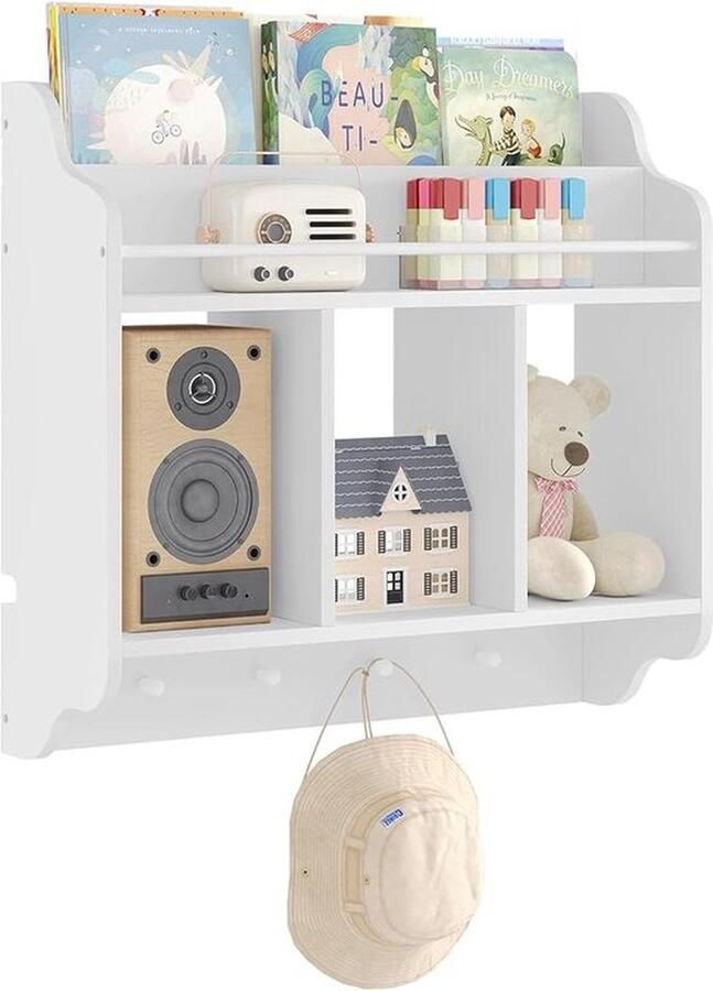 Senza Marchio Kinderrek wandrek voor boeken wandrek voor boeken opbergeenheid met 3 open kubussen 4 knoppen om op te hangen meubels voor kleuterschool wit KR044ws