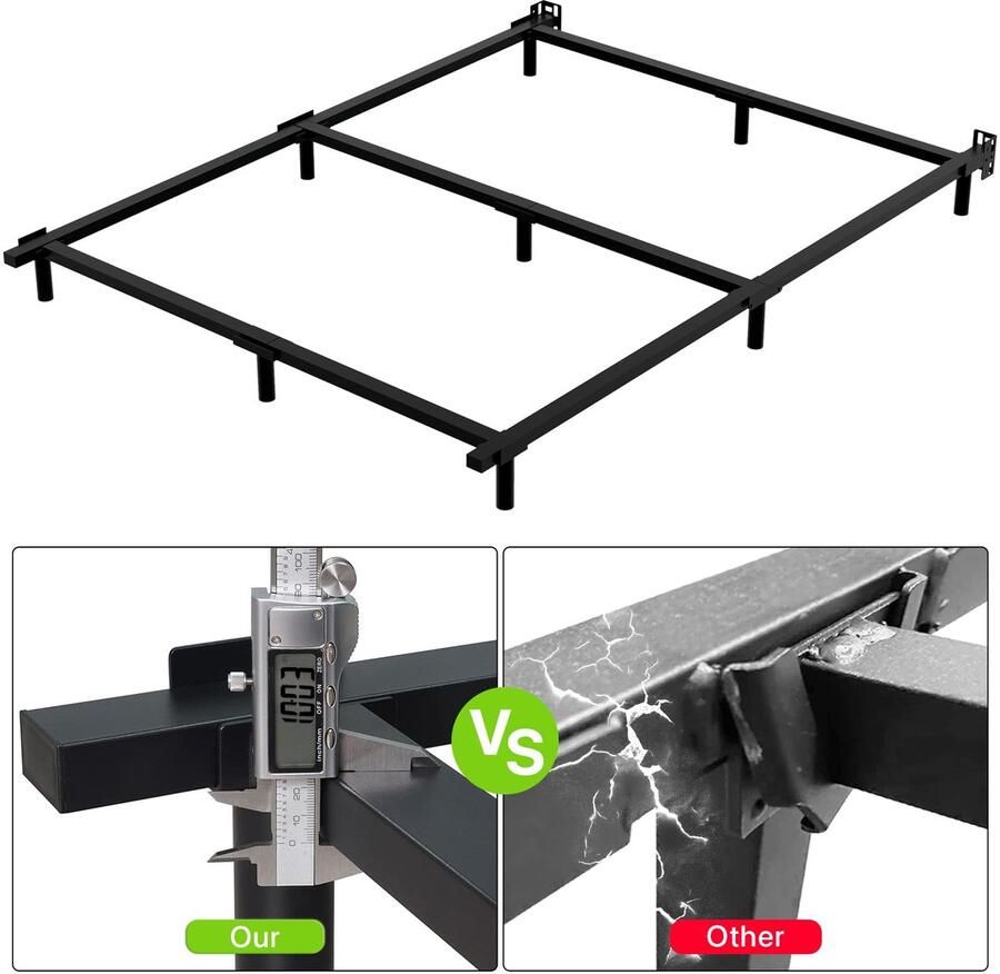 Senza Marchio Kingsize metalen bedframe 7 inch bedframe voor boxspring en matras 9-poot basis Heavy Duty bedframe gereedschapsvrij eenvoudige montage boxspring basis zwart