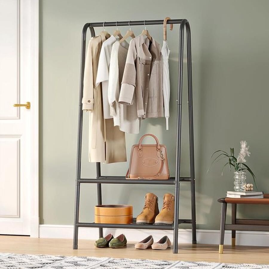 Senza Marchio Kledingrek met Dubbele Bodemplank Multifunctionele Kledingrek zwart