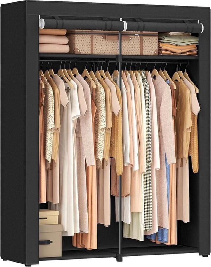 Mrs. Jones Kledingrek met hoes Opvouwbare kledingkast Mobiele kledingkast Kledingrek Kledingkast -140x43x174cm Zwart