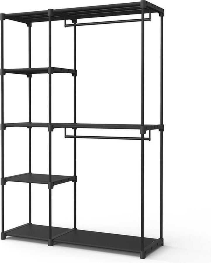 Senza Marchio Kledingrek Vrijstaande kledingkast staand plank kledingrek met kledingstangen kapstok kleedkamer slaapkamer 43 x 124 x 182 cm zwart RYG026B02