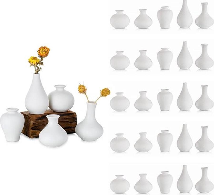 Senza Marchio kleine witte keramische vaas set van 5 decoratieve vazen voor bloemen met minimalistisch ontwerp voor thuis tafel middelpunt moderne handgemaakte vaas voor bruiloft kantoor woonkamer keuken decoratie
