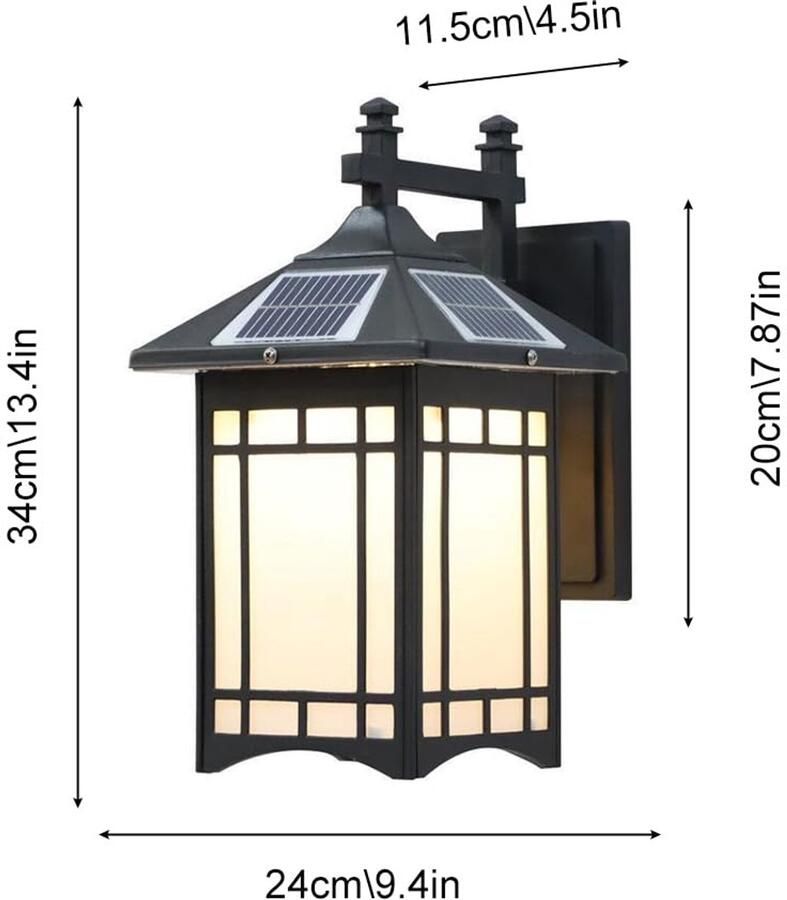 Senza Marchio Klobvtt Lantaarn op zonne-energie Wandlamp Buitenwandkandelaar Buitenveranda Lichtarmatuur Waterdichte koetsverlichting Vintage verandaverlichting Muurbevestiging Hek Patio Garage Tuin Wandkandelaars
