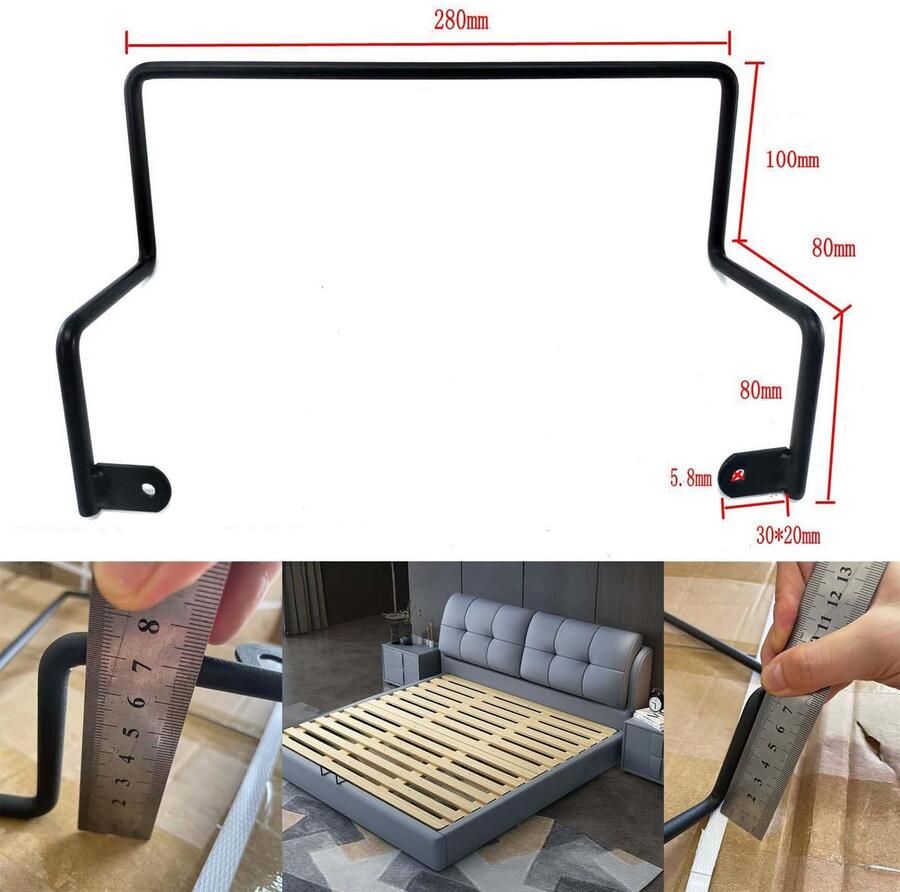 Senza Marchio KMERCE Matrasstop van metaal; stopper voor zijmatras eindmatras matrasbevestiging aan lattenbodem antislip universele matras bedpunt 290 x 80 x 195 mm zwart 4 stuks