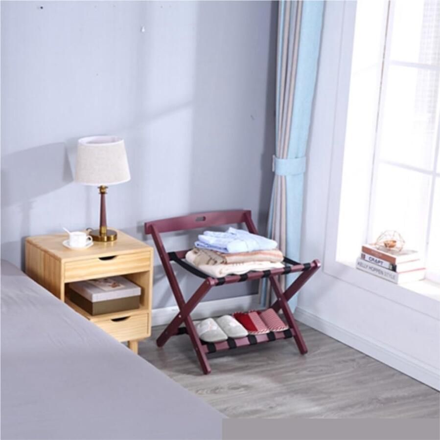 Senza Marchio Kofferrek Bagagerek Kofferstandaard Dubbellaags Opvouwbaar Houten Bagagerek Van Vloer Tot Plafond Handtasbeugel Staande Hotelslaapkamer(Black)