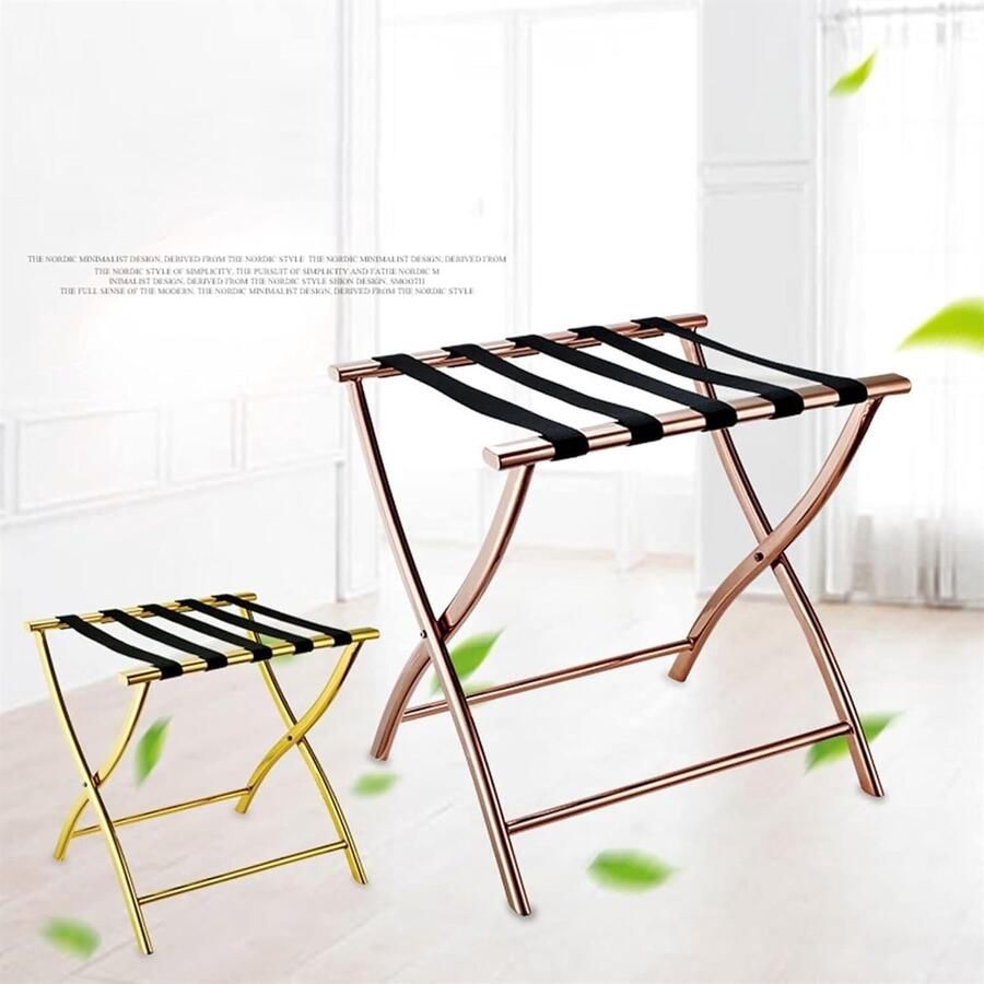 Senza Marchio Kofferstandaard Kofferhouder Duurzaam Bagagerek RVS Bagagerek Multifunctionele Opvouwbare Bagagestandaard Voor Hotel Bagageplank voor Hotels(Gold)