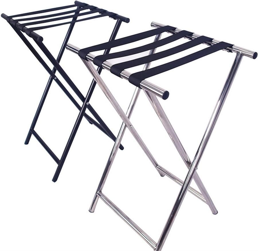 Senza Marchio Kofferstandaard Kofferrek Bagagerek Roestvrijstalen Bagagerek Opvouwbare Kofferstandaard Met Nylon Riem Voor Hotelkamer Bagagestandaard Kofferbok(Black)