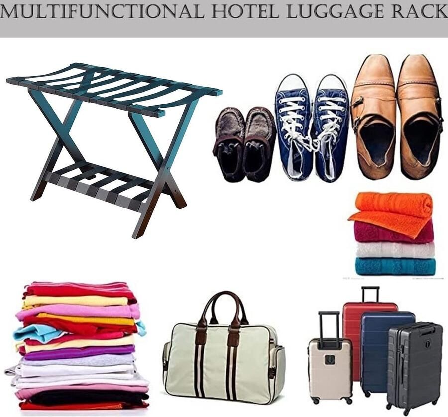 Senza Marchio Kofferstandaard voor logeerkamer 2-pack Opvouwbaar bagagerek bagageplankorganisator Schoenenplank bagageopslagplank voor hotelthuisgastenkamer (kleur: zwart)