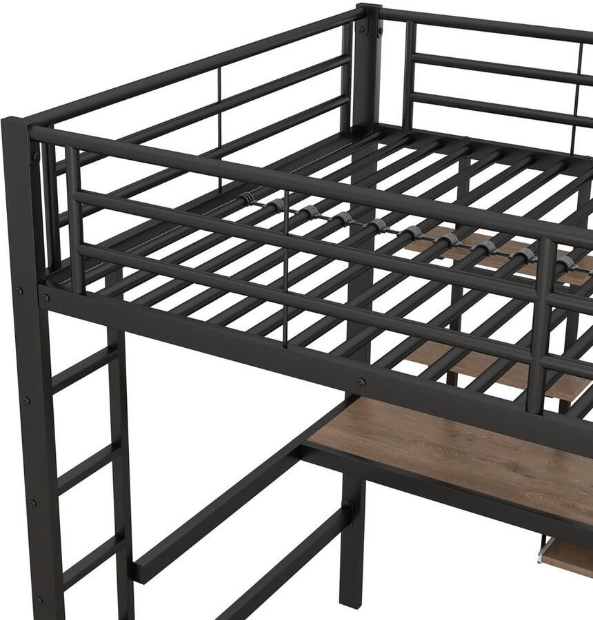 Senza Marchio KOMHTOM Verhoogd bed met bureau en opbergplanken hoogslaper metalen bedframe lattenhouder voor kinderen jongeren (zonder matras) (140 x 200 cm)