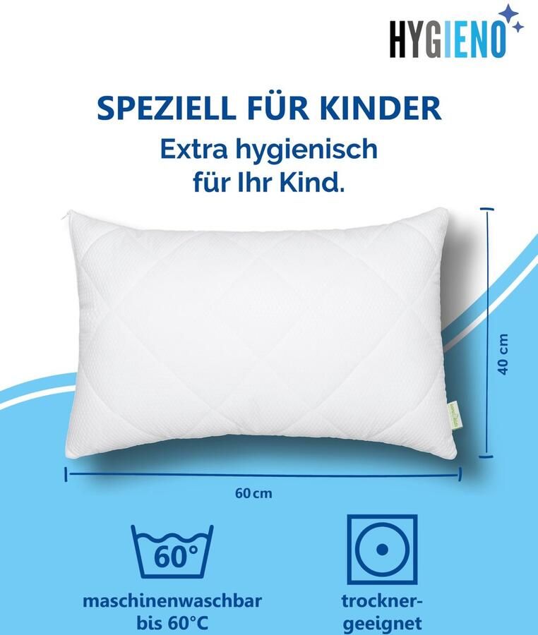 Senza Marchio Koru Kids Hoofdkussen voor kinderen Kussen Bed 40 x 60 cm met ritssluiting aanpasbare vulling 350 g kinderhoofdkussen voor mensen met allergieën wasbaar 60 °C en geschikt voor de droger
