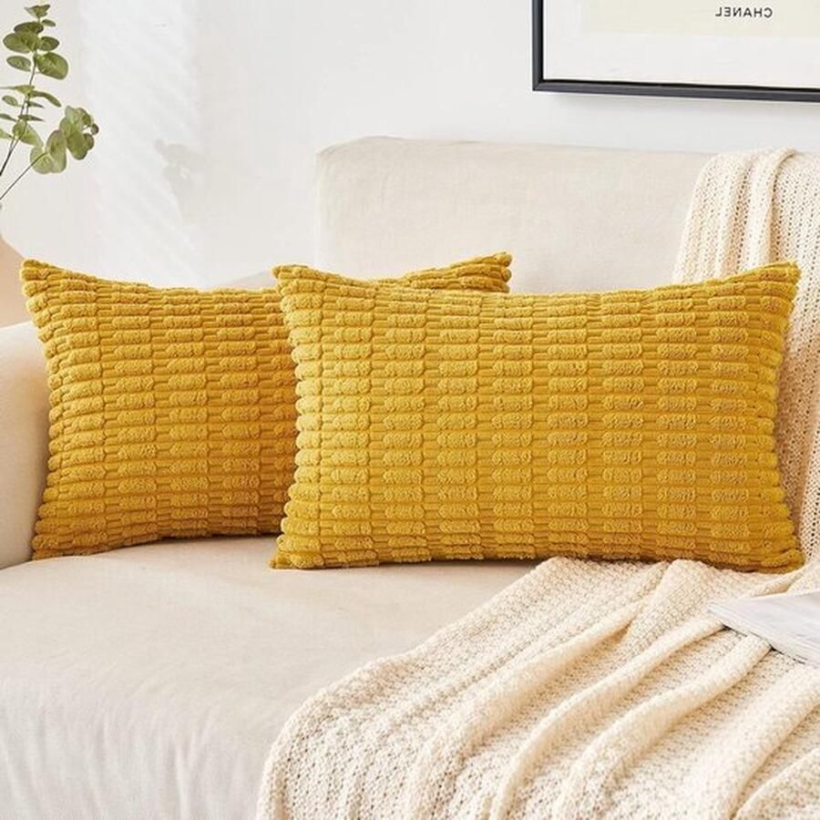 Senza Marchio Kussenhoezen 2 stuks 40 x 60 cm corduroy moderne kussenhoezen decoratieve bankkussens zachte sierkussenhoes woonkamer bank slaapkamer boho decoratie geel