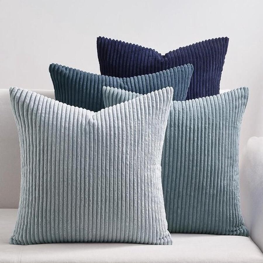 Senza Marchio Kussensloop 40 x 40 cm 4 stuks blauw kleurverloop fluweel superzacht gestreept decoratie voor bank bed slaapkamer woonkamer tuin fauteuil Scandinavische Boheemse stijl luxe kussenhoesjes
