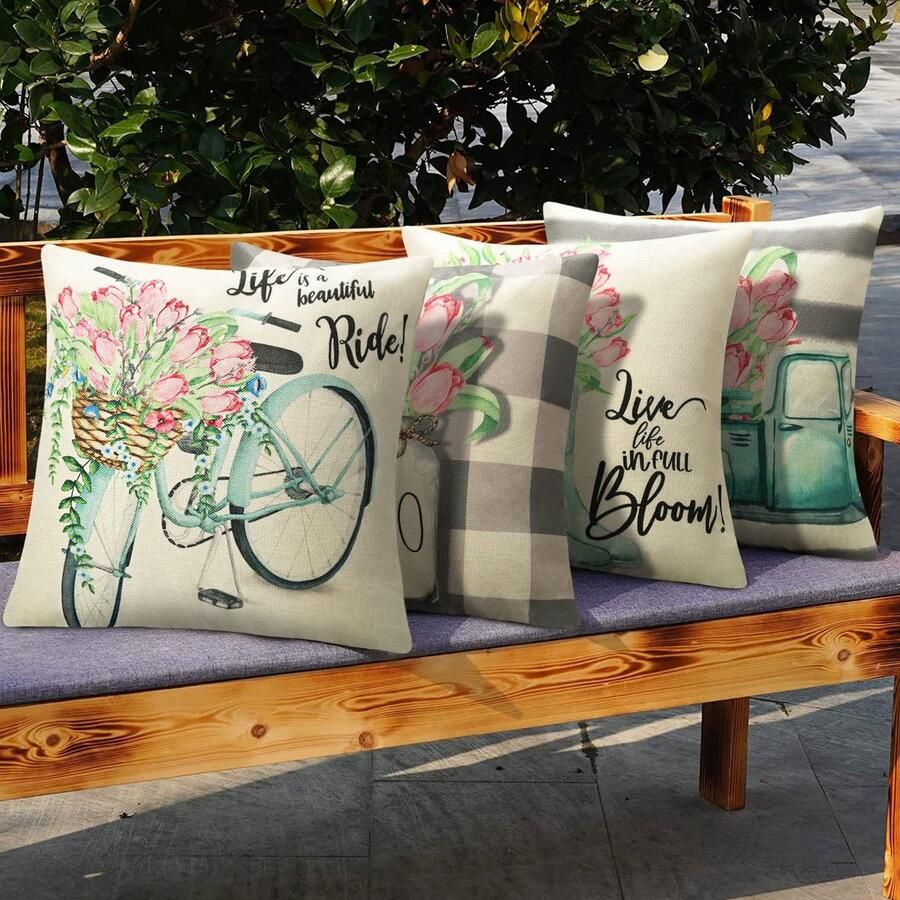 Senza Marchio Kussensloop 40 x 40 cm 4 stuks decoratief voor bank linnen voor buiten kussensloop bloemen planten patroon kussensloop waterdicht voor slaapkamer bank stoel bed tuin