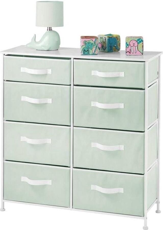 Senza Marchio Ladekast met 8 lades voor speelgoed en kleding stevige opbergkast voor kinderkamer metaal MDF en stof mintgroen wit ruime ladekast met opbergruimte kledingkasten slaapkamer