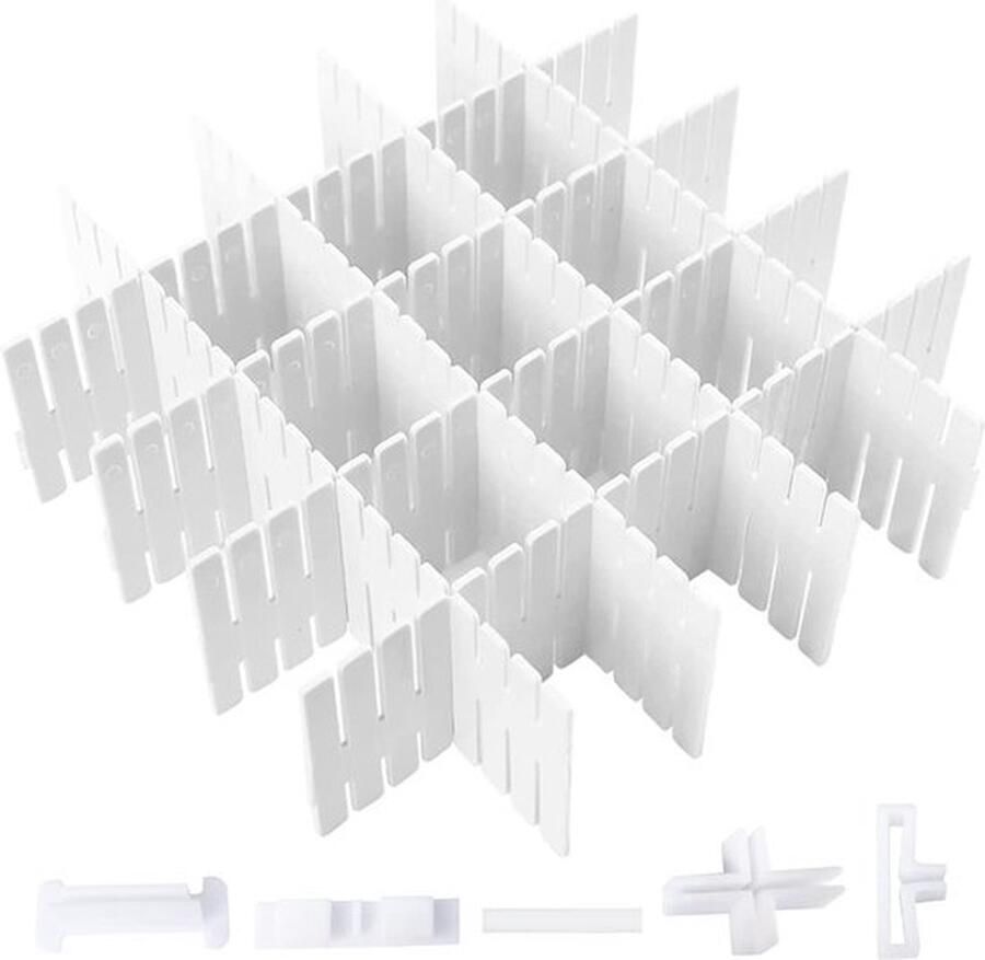 Senza Marchio Ladeverdeler Verstelbare ladeverdelers 16 stuks ladeverdelers laden organizer voor kast ondergoed sokken DIY bureau organizer (wit)