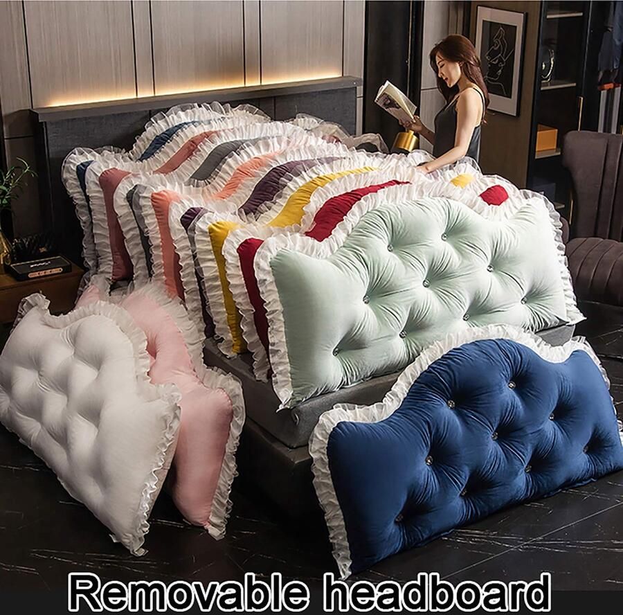 Senza Marchio Large Headboard Support Pillow Crystal Plush pearl Cotton Removable Backrest Pillow Positioning Support Headboard for Family sofa bed