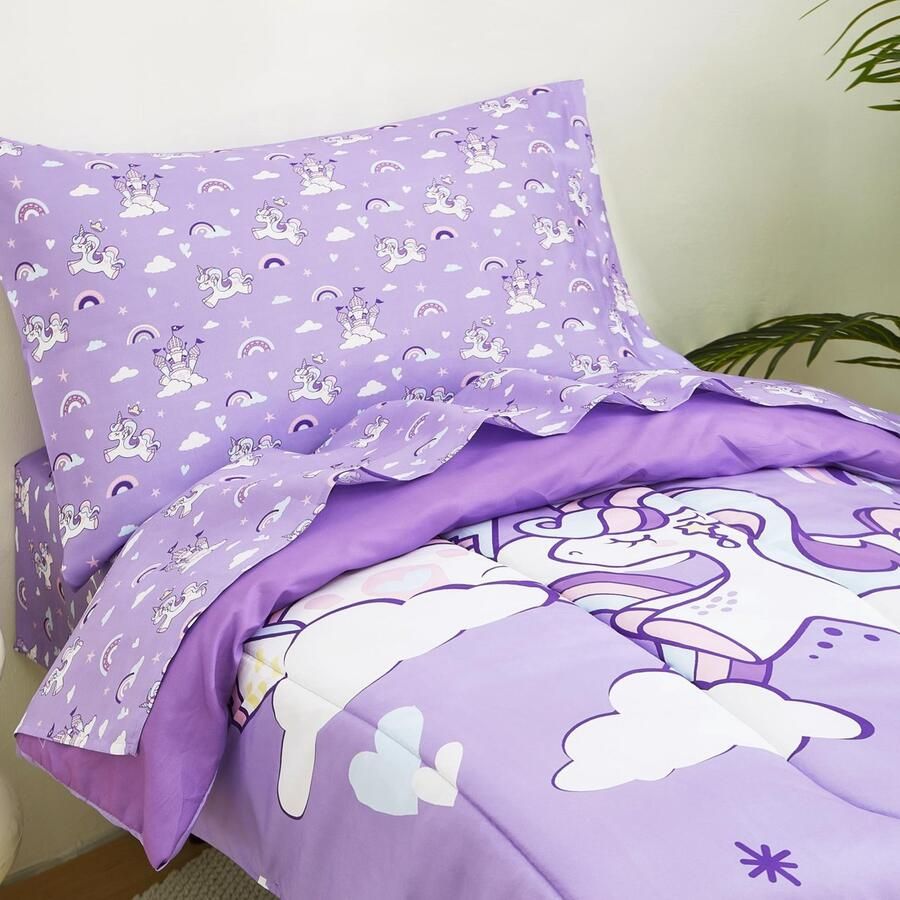 Senza Marchio lasoftan Peuter beddengoed set peuter bed dekbed sets voor meisjes peuter bed set paarse eenhoorn bedrukt