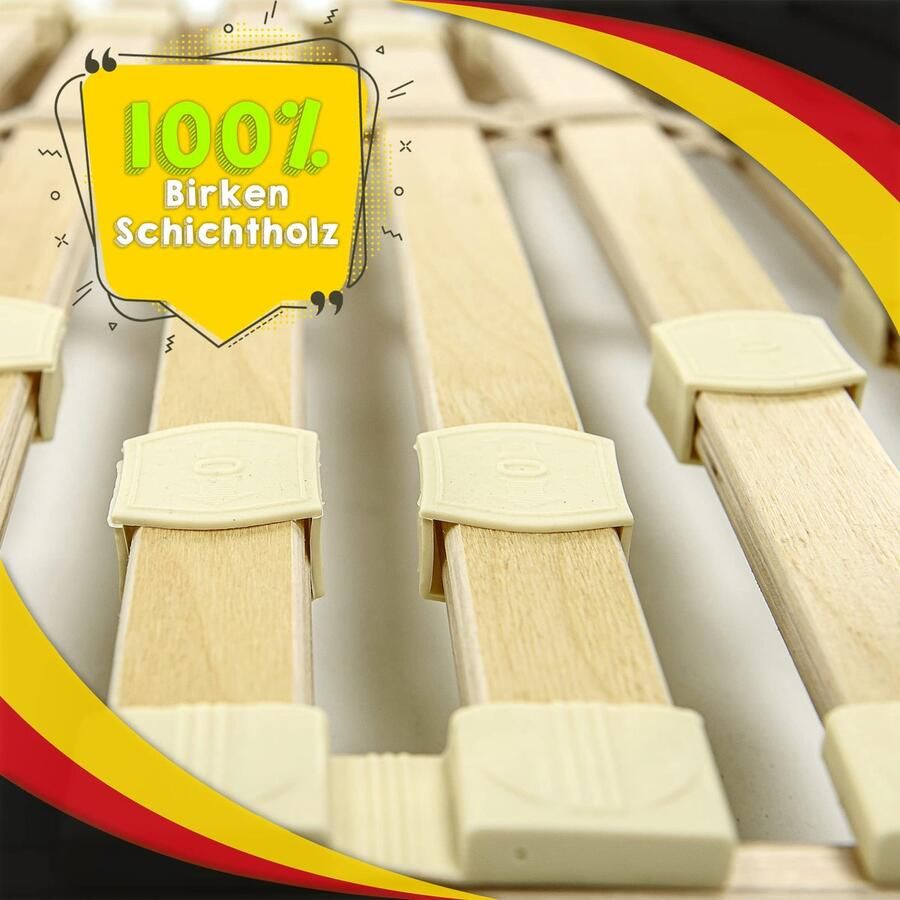Senza Marchio Lattenbodem professioneel frame slim 140 x 200 cm voor bed I hoogwaardig bedframe 56 gebogen berken I lattenbodems houten latten inklapbaar bestemd voor veer- en schuimmatrassen. (DUAL 140 x 200)