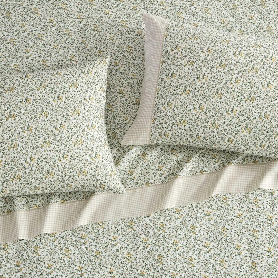 Senza Marchio Laura Ashley Set met twee lakens ademend percal katoenen beddengoed met diepe zakken chique woondecoratie Oeko-Tex gecertificeerd (groen (Tierney Green 2 eenpersoonsbedden)