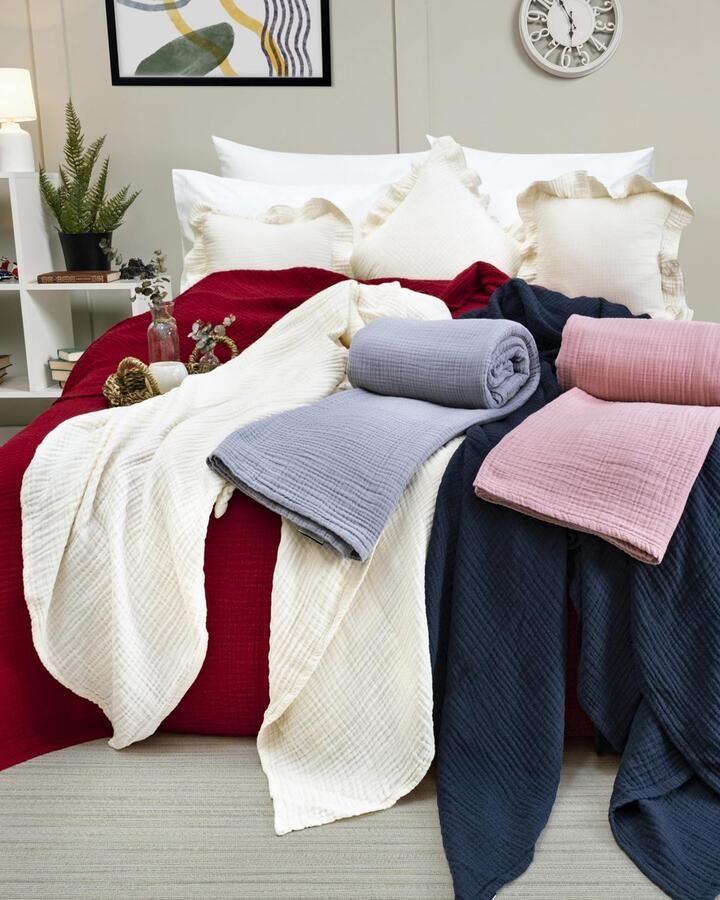 Senza Marchio LAYNENBURG Premium mousseline sprei 150 x 200 cm 100% katoen extra zachte katoenen deken als knusse deken bed throw sofa throw bank throw warme bank deken (beige)