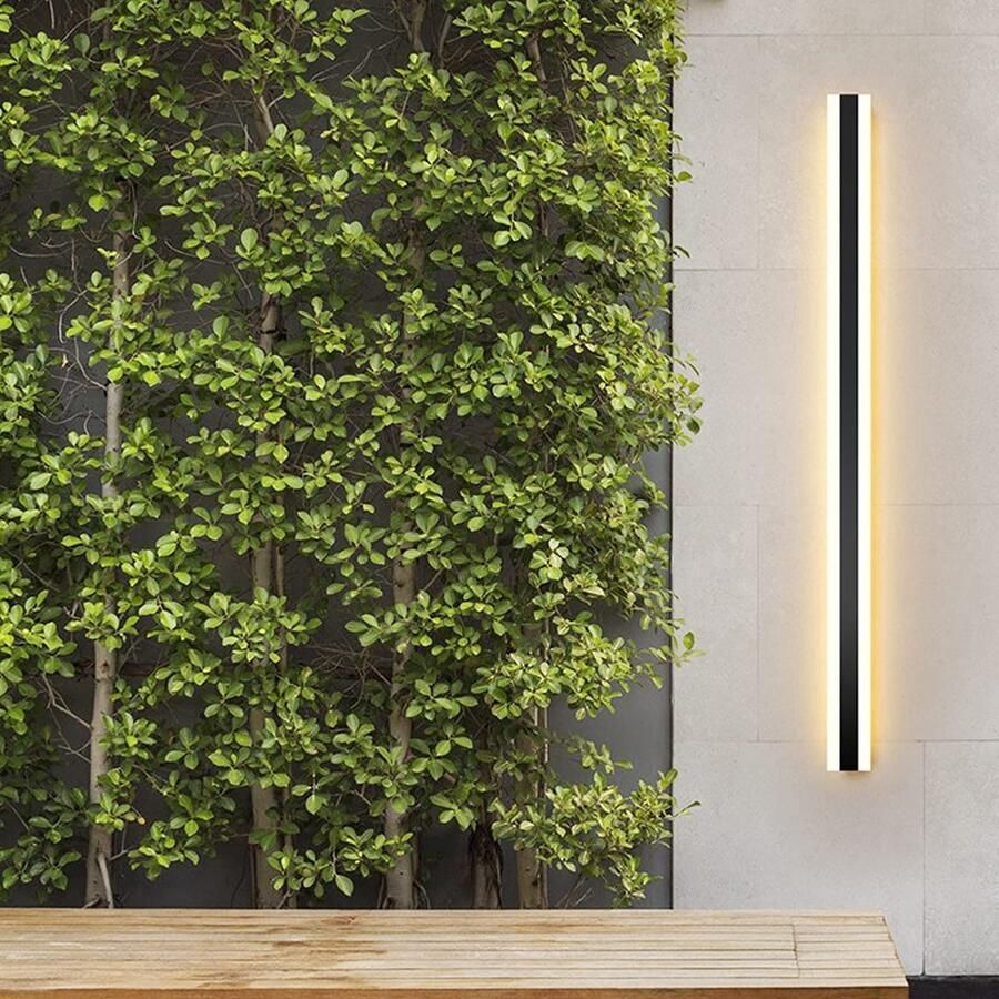 Senza Marchio LED Line Wall Lights Waterproof Outdoor Modern Strip Villa Wall Lamp Outside Background Decoration 3000K Black Metal IP65 Bathroom Garden Porch Sconce Acrylic Lampshade for Patios Porch Stair 60cm