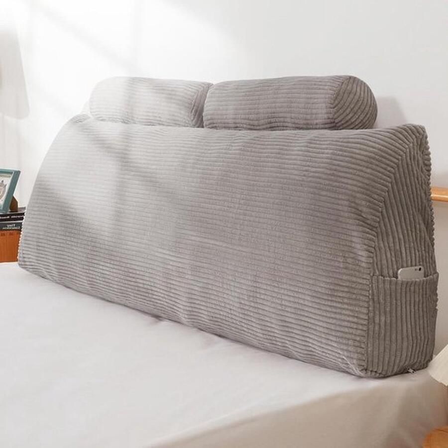 Senza Marchio leeskussen voor in bed MAXYOYO Grote Bolster driehoekige positioneringsondersteuning leeskussen voor rugleuning wigkussen voor hoofdeinde dag bed stapelbed afneembare hoes grijs kingsize leeskussen voor in bed