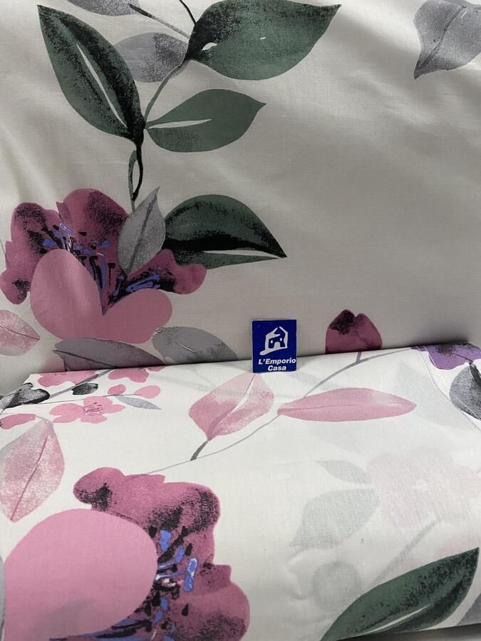 Senza Marchio L'Emporio Casa Beddengoedset van 100% zijdeachtig katoen met percale effect voor tweepersoonsbed met elastiek en altijd gespannen past in verschillende bedmaten (roze bloem)