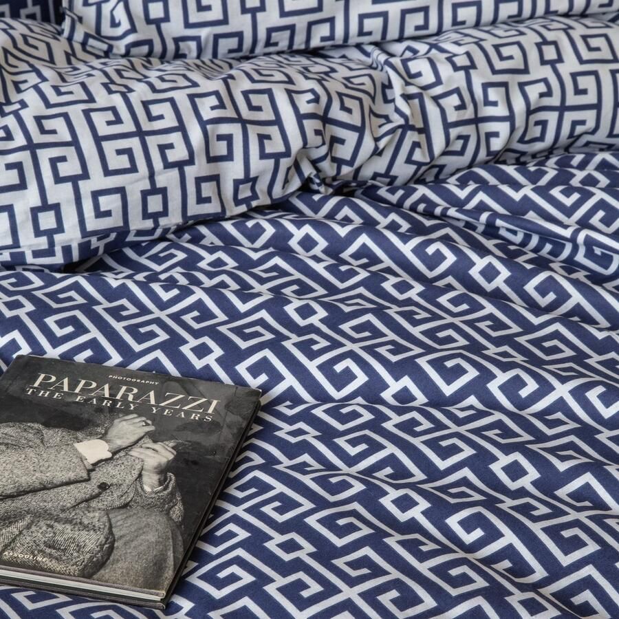 Senza Marchio Leruum Dekbedovertrek Beddengoed Set Geometrisch Omkeerbaar Marine Grieks Sleutelpatroon% 100 Katoen Luxe Dekbedovertrek Bed Set (135x200 + 80x80 Classy Navy)