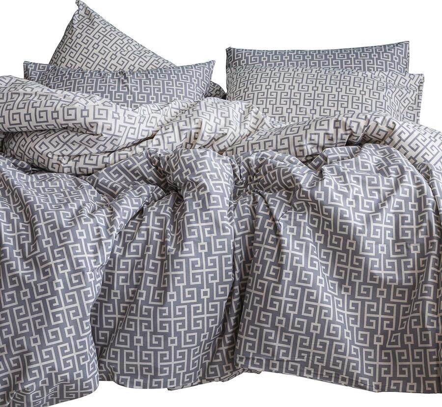 Senza Marchio Leruum Dekbedovertrek Beddengoed Set Geometrische Omkeerbare Grijze Griekse Sleutel Patroon% 100 Katoen Luxe Dekbedovertrek Bed Set (140x200 + 65x65 Classy Grey)