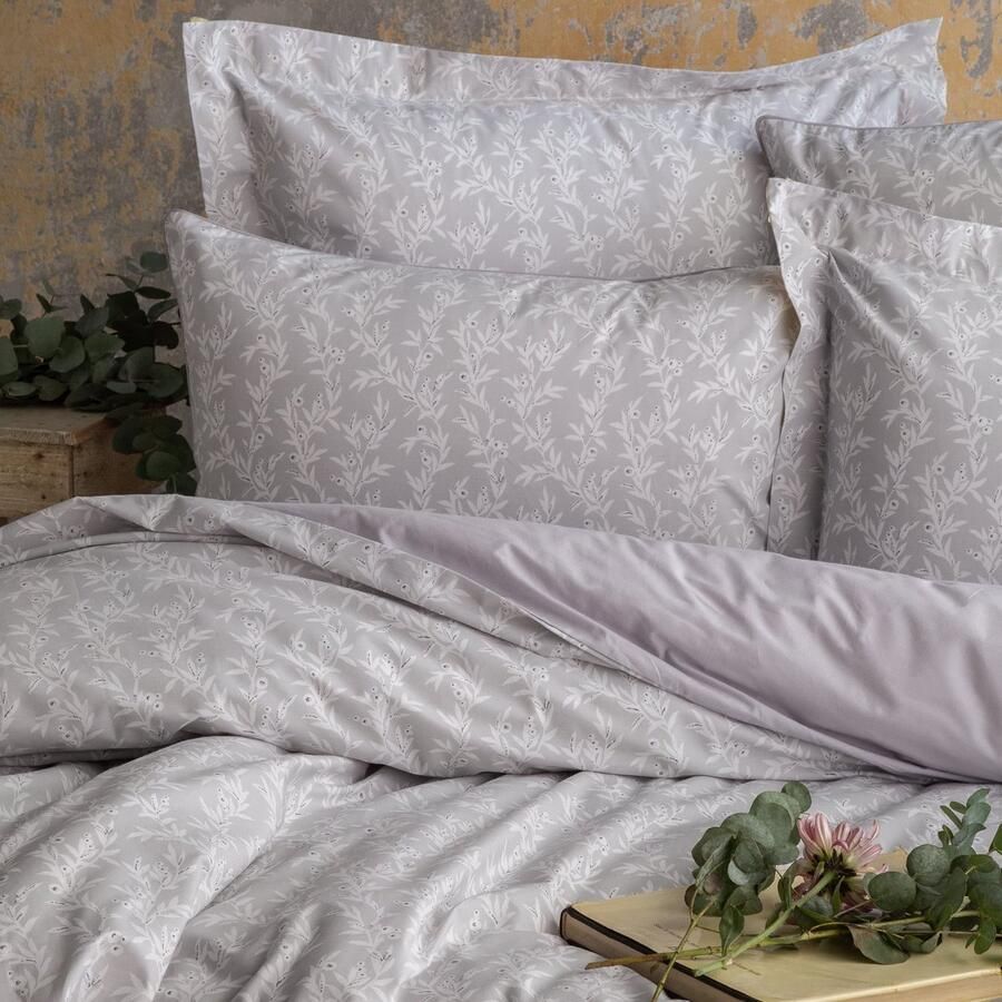 Senza Marchio LERUUM Dekbedovertrek Dubbele Grijs Bed Set Katoen Beddengoed 200 TC Percal Bloemen Omkeerbaar Blad Patroon Quilt Cover Set (Dubbel Beddengoed)