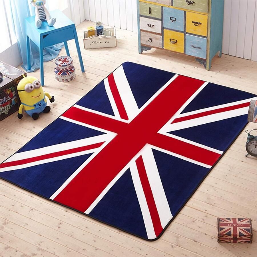 Senza Marchio Lily&her friends -Amerikaanse stijl Union Jack UK Britse vlag deurmat antislip kristal fluwelen vloertapijt Vloermat voor bank bed kast thee tafel stoel woonkamer slaapkamer keuken Decoratie (60x90cm)