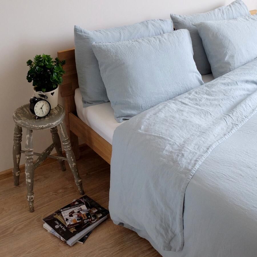 Senza Marchio Linen & Cotton Zacht Beddengoed Set Alicia 100% Gewassen Linnen Lichtblauw Blauw (200 x 200 cm) Beddenset Dekbedovertrek Dubbel Bed Twin King Size Single Eenpersoons Tweepersoons Winter Zomer