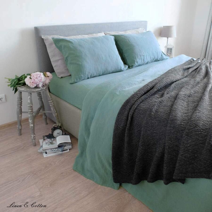 Senza Marchio Linen & Cotton Zacht Beddengoed Set Alicia 100% Gewassen Linnen Munt Groen (220 x 230 cm) Beddenset Dekbedovertrek Kussensloop Dubbel Bed Twin King Size Single Eenpersoons Tweepersoons Winter Zomer