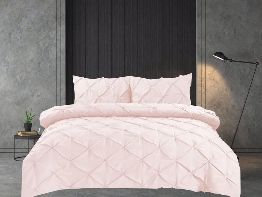 Senza Marchio Linen Home Pintuck Dekbedovertrekset Blush Pinch Plat Zachte Microvezel Tweepersoonsbed Dekbedovertrek met 2 Kussenslopen Gemakkelijk Onderhoud Kreukvrij Beddengoed Set van 3 Stuks