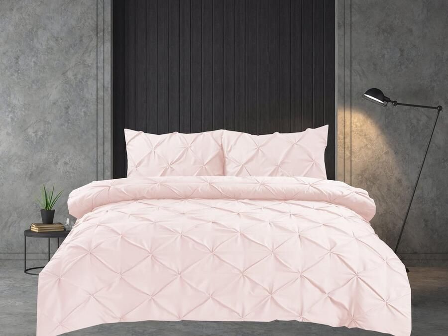 Senza Marchio Linen Home Pintuck Kingsize dekbedovertrekset blush knijpplooi zachte microvezel kingsize bed dekbedovertrek met 2 kussenslopen onderhoudsvriendelijk kreukvrij kingsize beddengoed set van 3 stuks