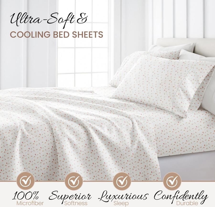 Senza Marchio Linen Market California Kingsize beddengoedset (roze bloemen) Slaap beter dan ooit met deze ultrazachte en verkoelende lakens voor je Cal kingsize bed diepe zak voor 40 cm matras